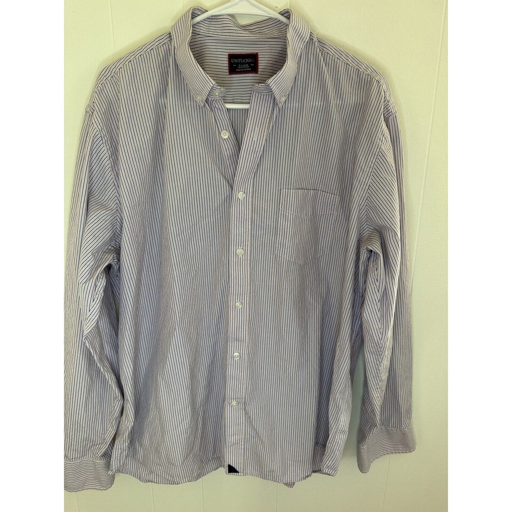 UNTUCKit Shirt Men’s XL Blue Striped Long Sleeve Midweight Cotton Button Down
